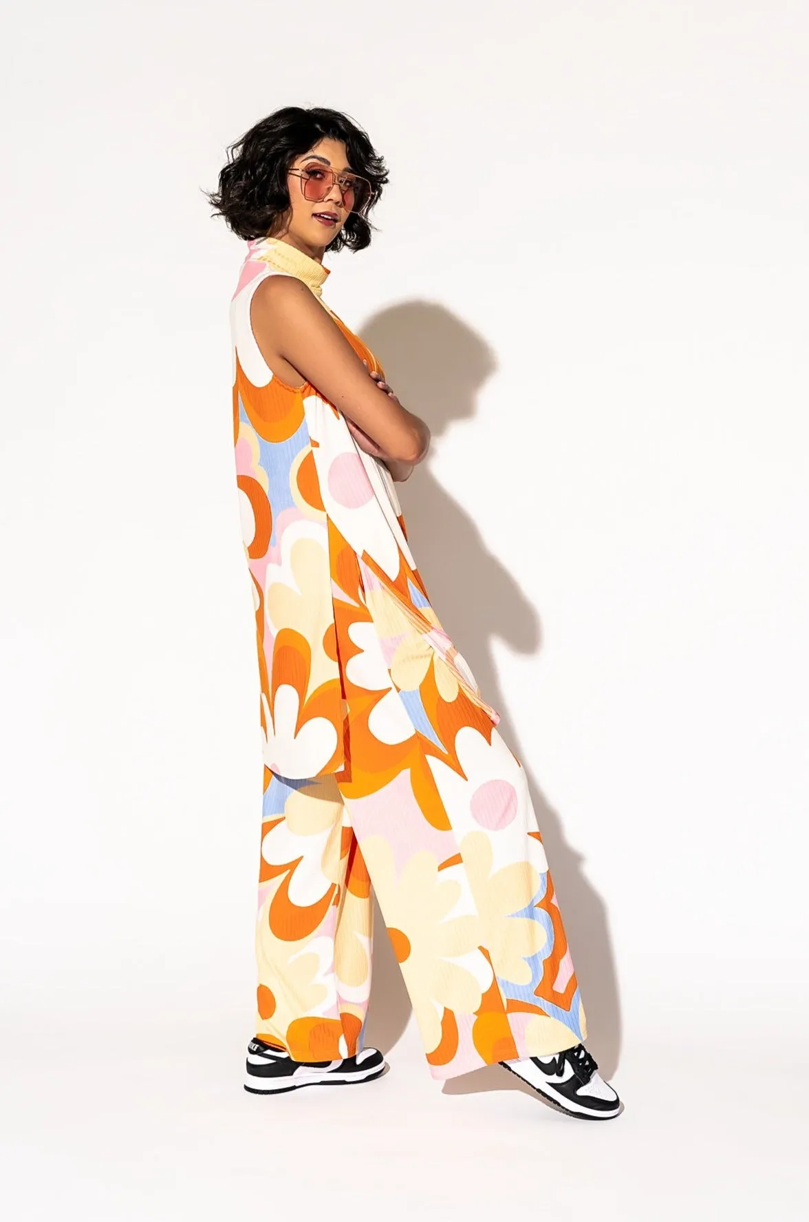Gigi Sleeveless Ribbed Playsuit in Mod Floral