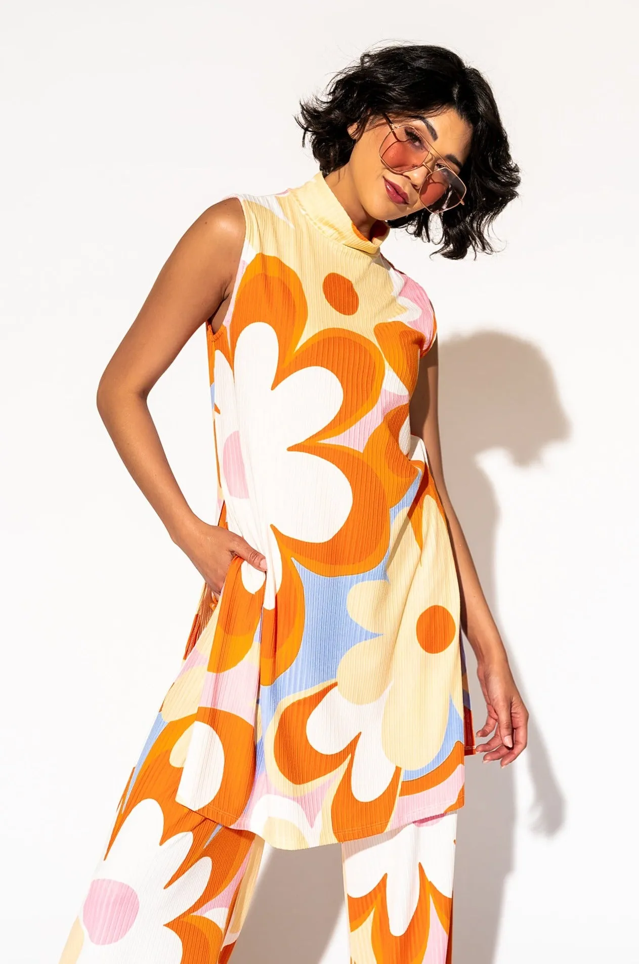 Gigi Sleeveless Ribbed Playsuit in Mod Floral