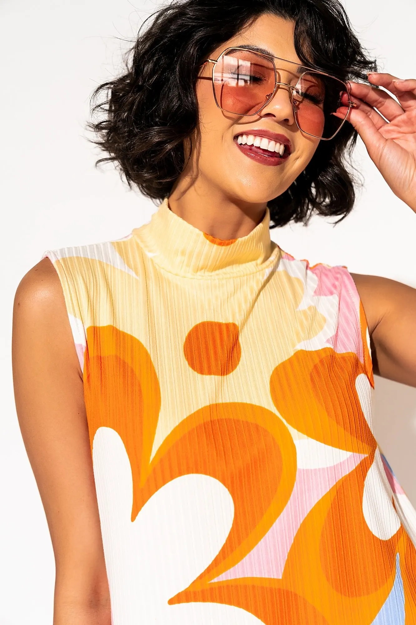 Gigi Sleeveless Ribbed Playsuit in Mod Floral