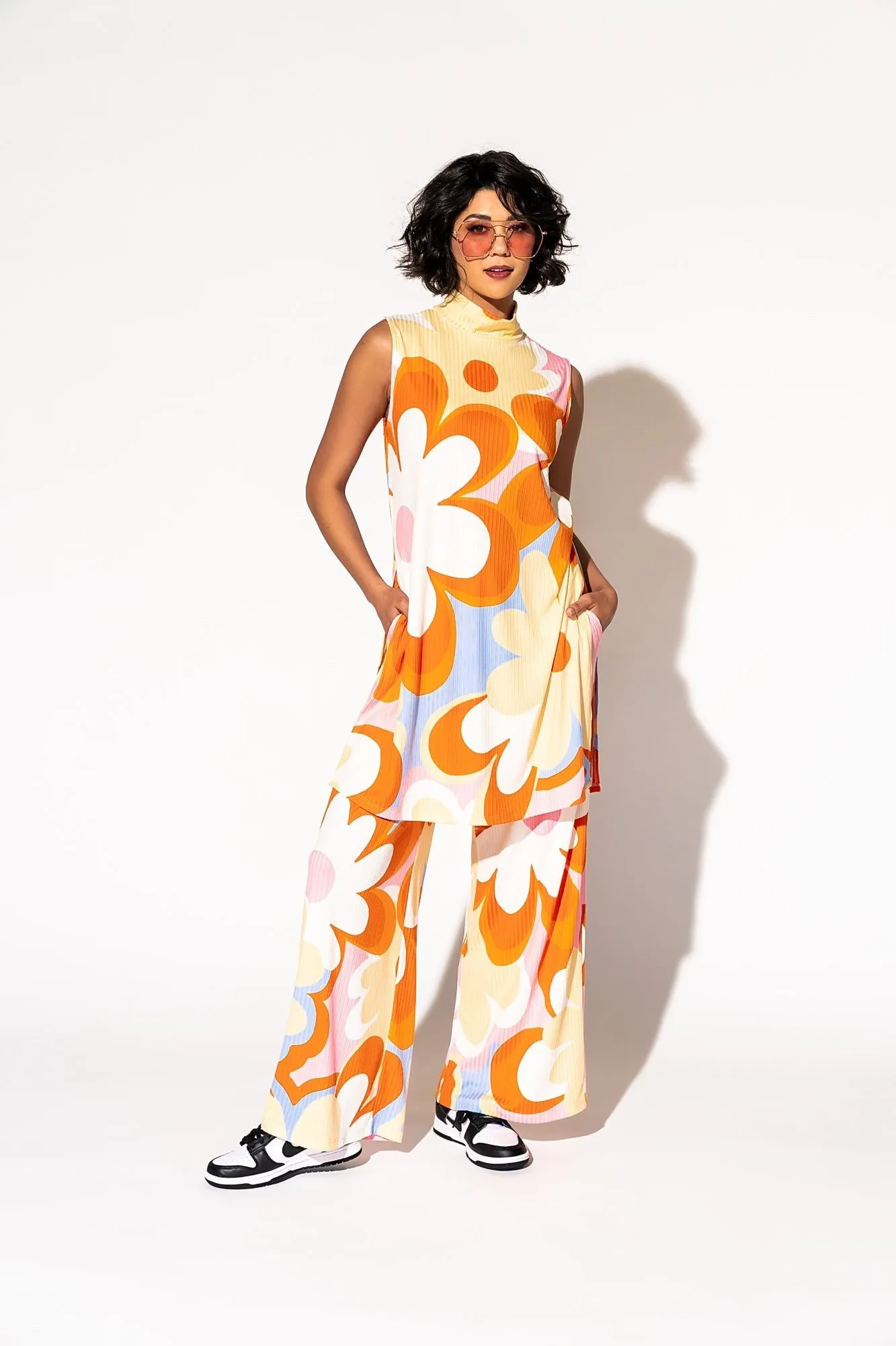 Gigi Sleeveless Ribbed Playsuit in Mod Floral