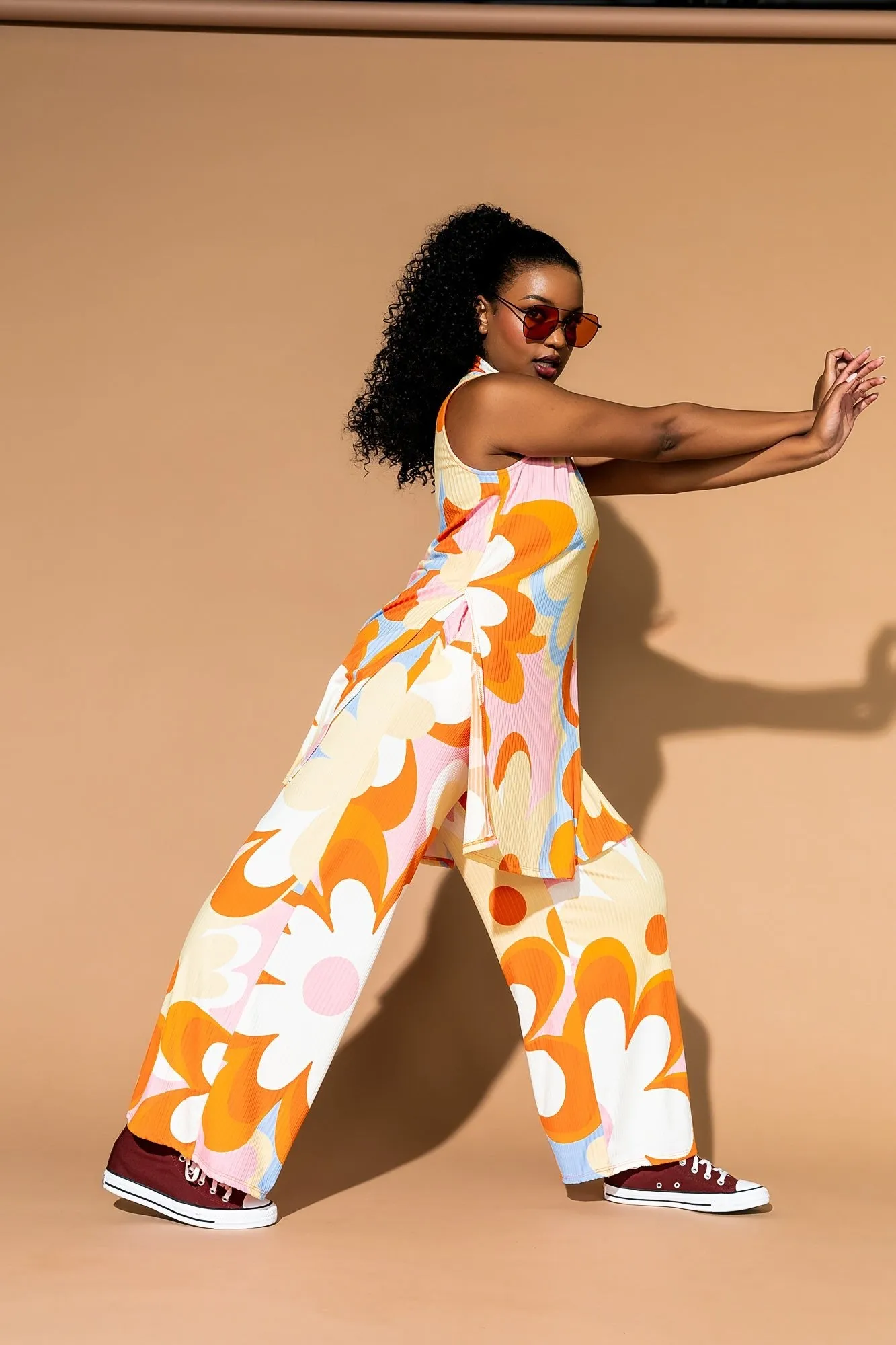 Gigi Sleeveless Ribbed Playsuit in Mod Floral