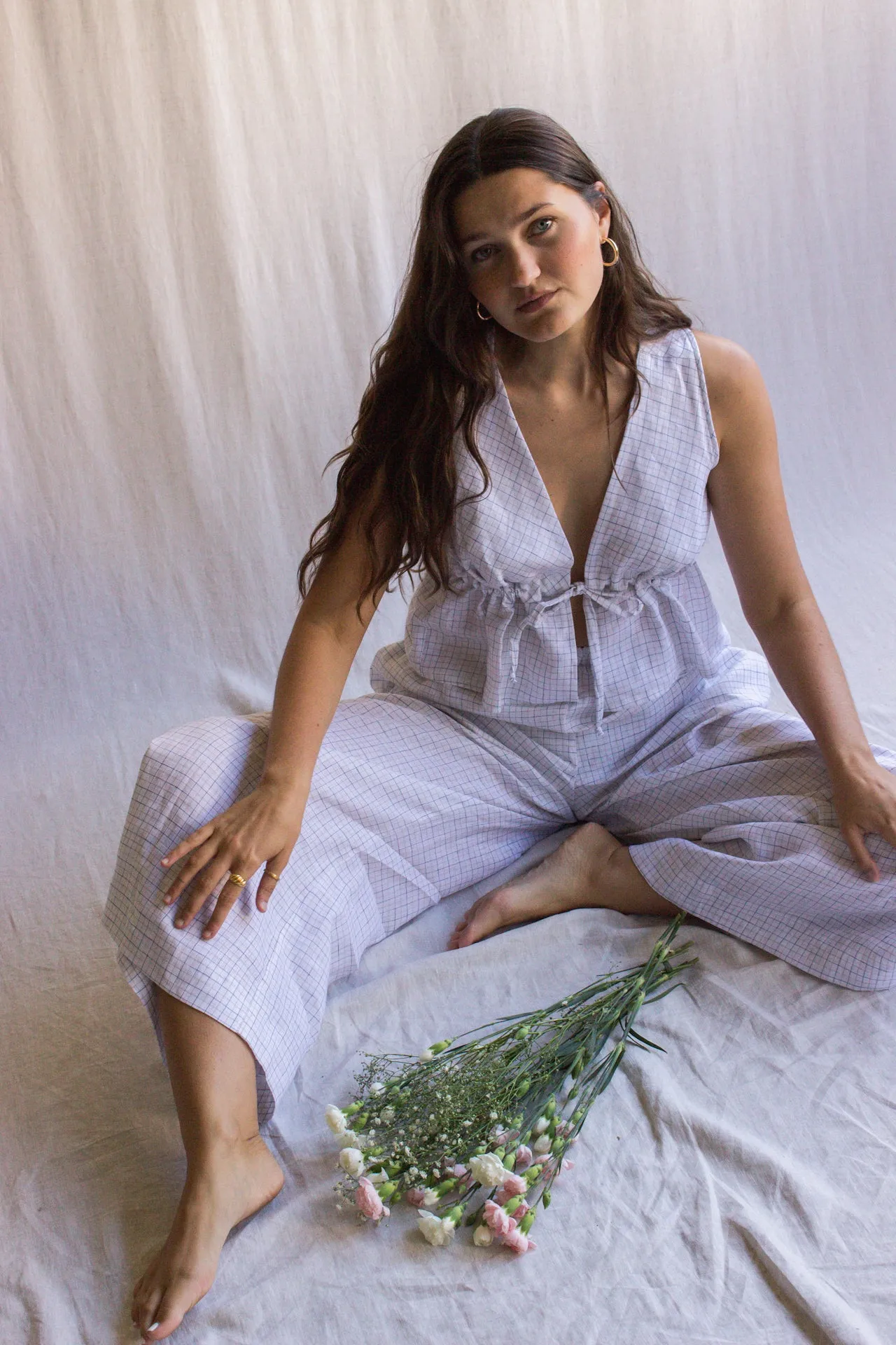 Harper Pants in White Gingham