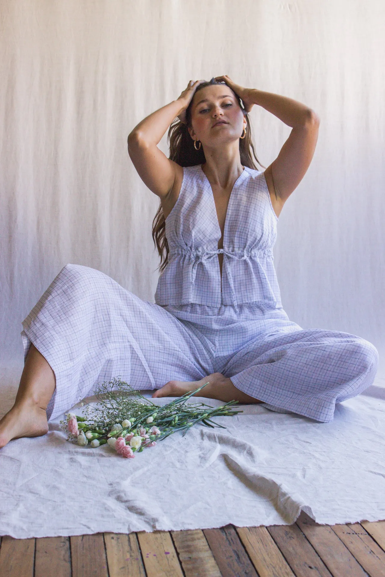 Harper Pants in White Gingham