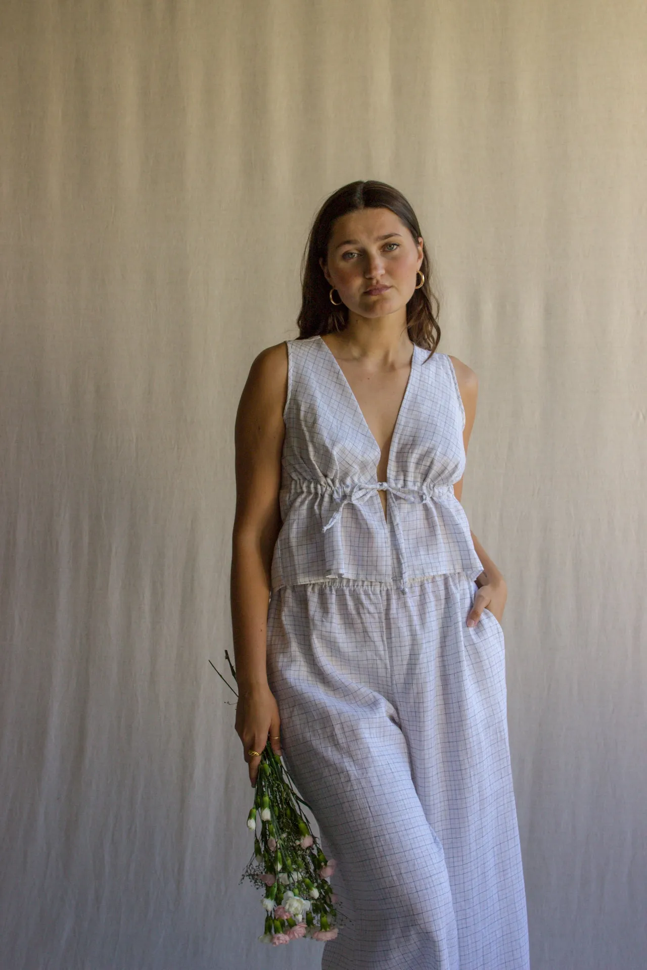 Harper Pants in White Gingham
