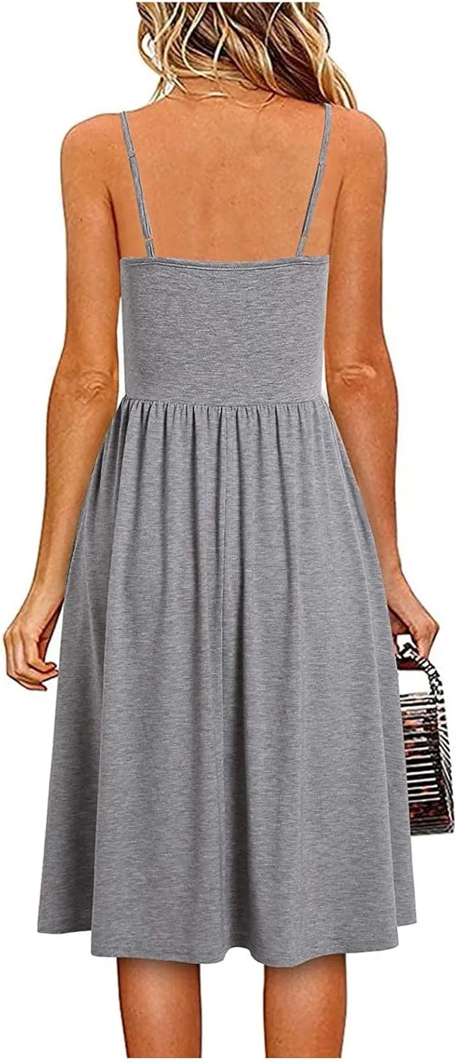 hlysgo Going Out Dresses for Women 2025 Summer Casual Spaghetti Straps Sleeveless V Neck Mini Dress A-Line Flowy Beach Dress