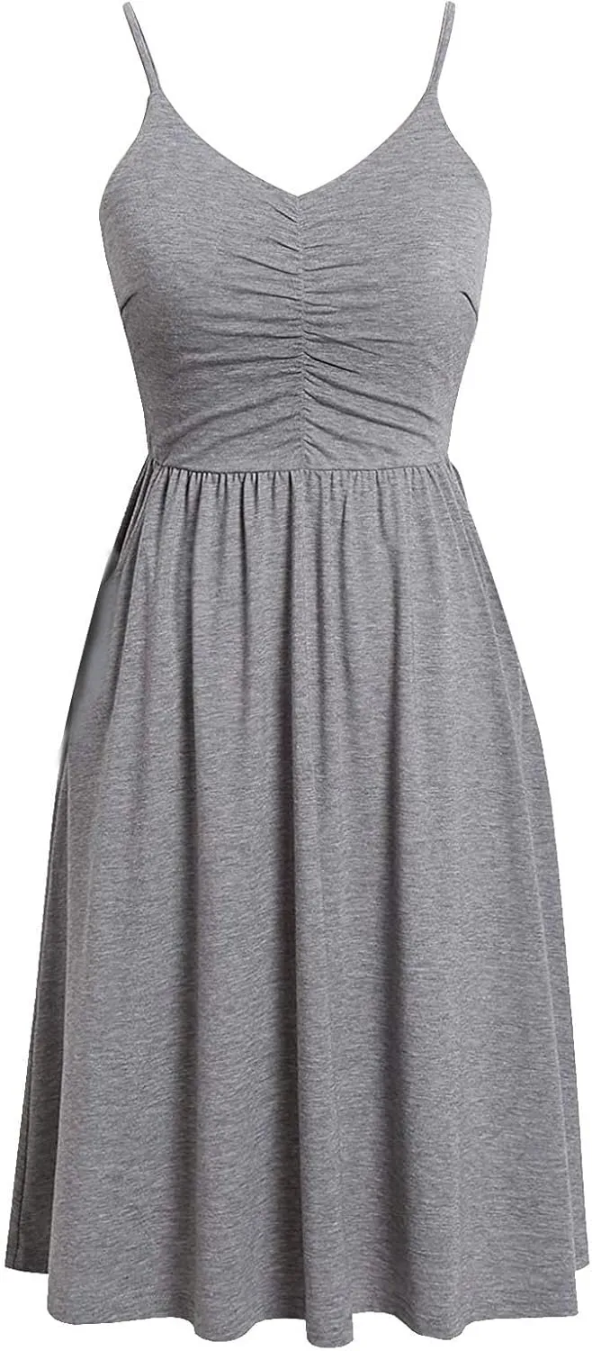 hlysgo Going Out Dresses for Women 2025 Summer Casual Spaghetti Straps Sleeveless V Neck Mini Dress A-Line Flowy Beach Dress