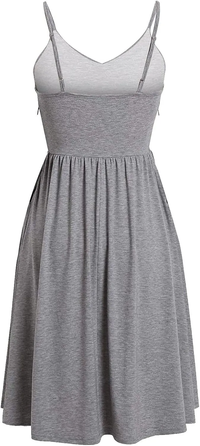 hlysgo Going Out Dresses for Women 2025 Summer Casual Spaghetti Straps Sleeveless V Neck Mini Dress A-Line Flowy Beach Dress