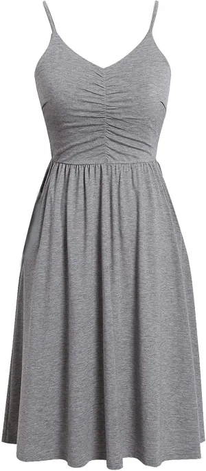 hlysgo Going Out Dresses for Women 2025 Summer Casual Spaghetti Straps Sleeveless V Neck Mini Dress A-Line Flowy Beach Dress