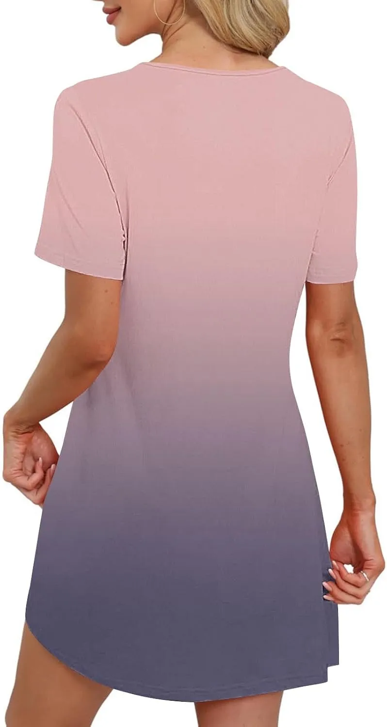 hlysgo Summer Dresses for Women 2025 Trendy Tie-Dye Print Short Sleeve Crew Neck Ruched Dress Beach Mini Dress with Pockets