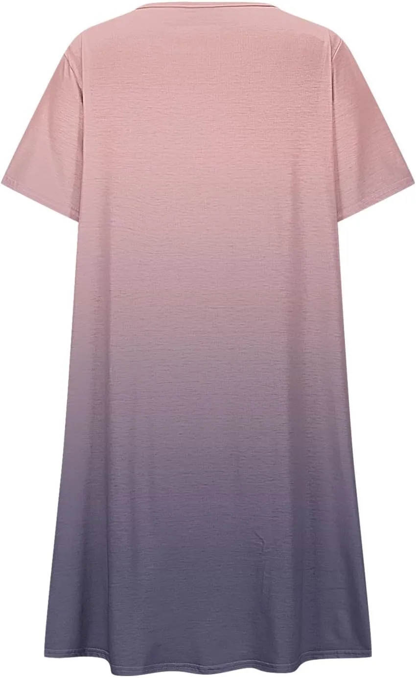 hlysgo Summer Dresses for Women 2025 Trendy Tie-Dye Print Short Sleeve Crew Neck Ruched Dress Beach Mini Dress with Pockets
