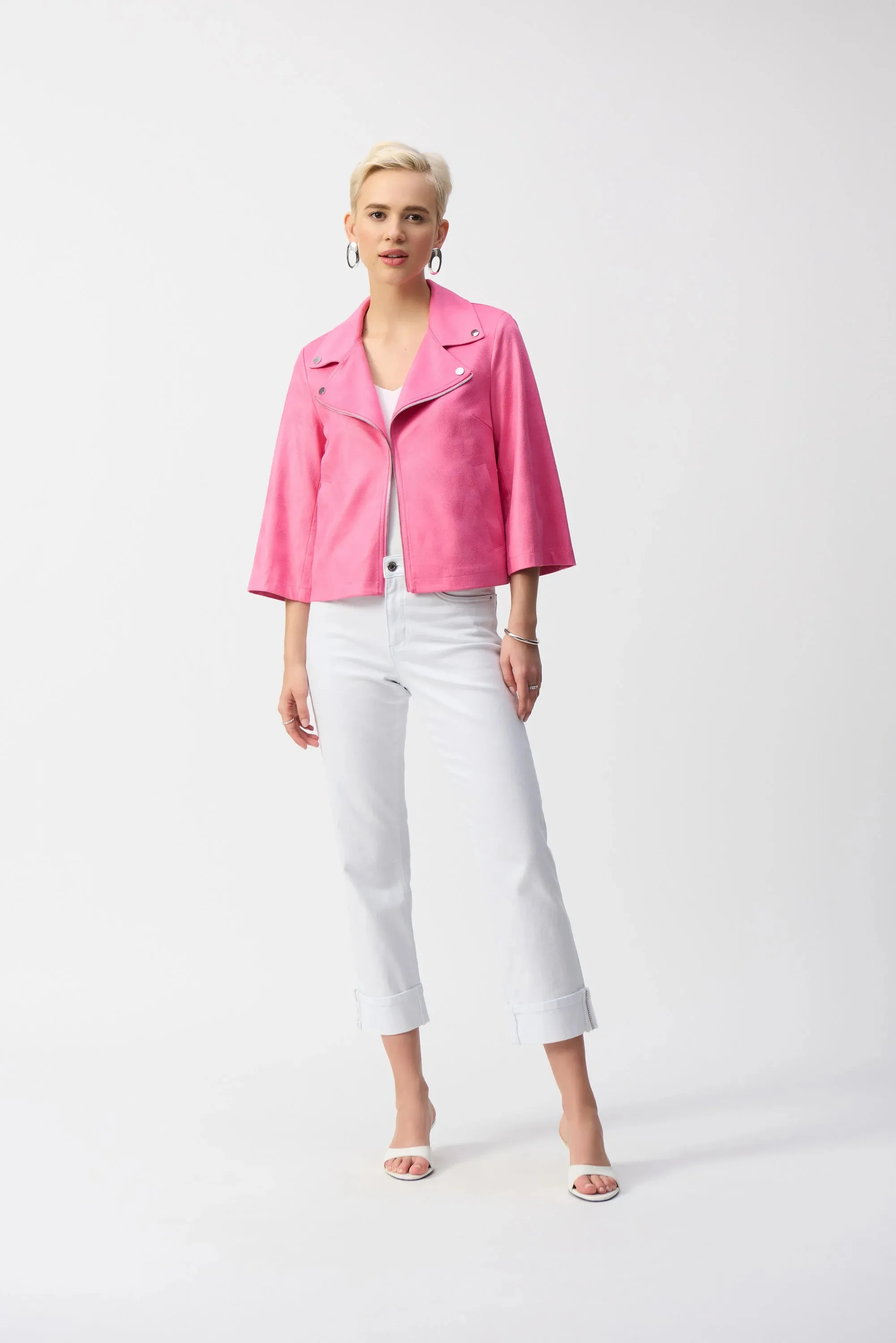 Joseph Ribkoff Bubble Gum Foiled Faux Suede Swing Jacket