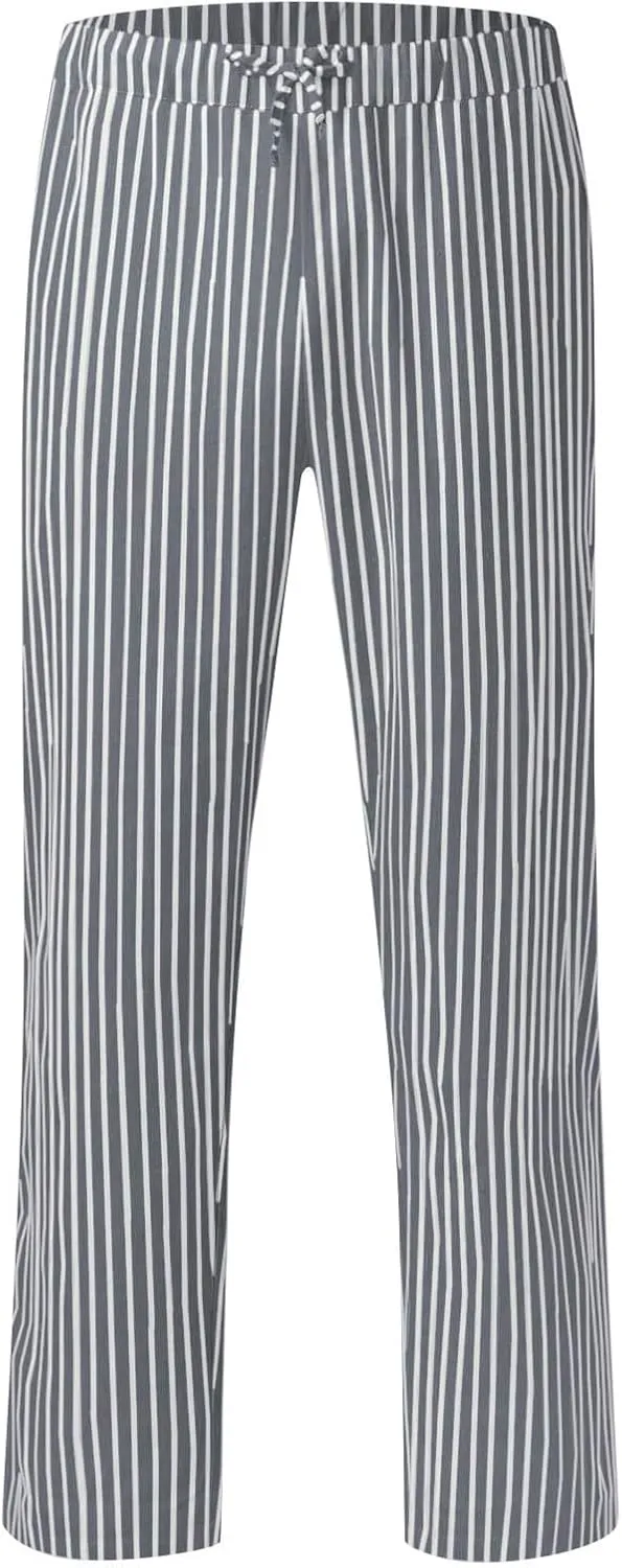 Lastesso Linen Pants Women Fashion Vertical Stripe Cotton Linen Soft Summer Outfits with Pockets Mid Rise Lounge Trousers