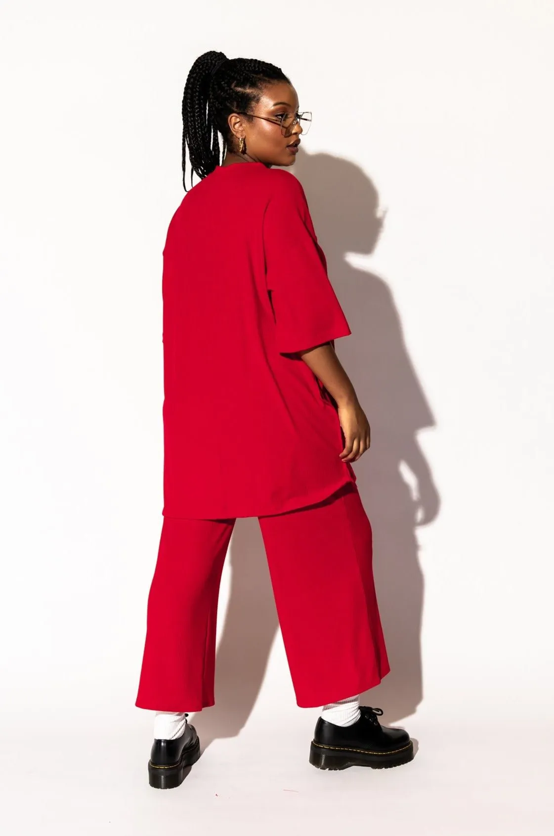 Lex Ribbed Playsuit in Cherry Red