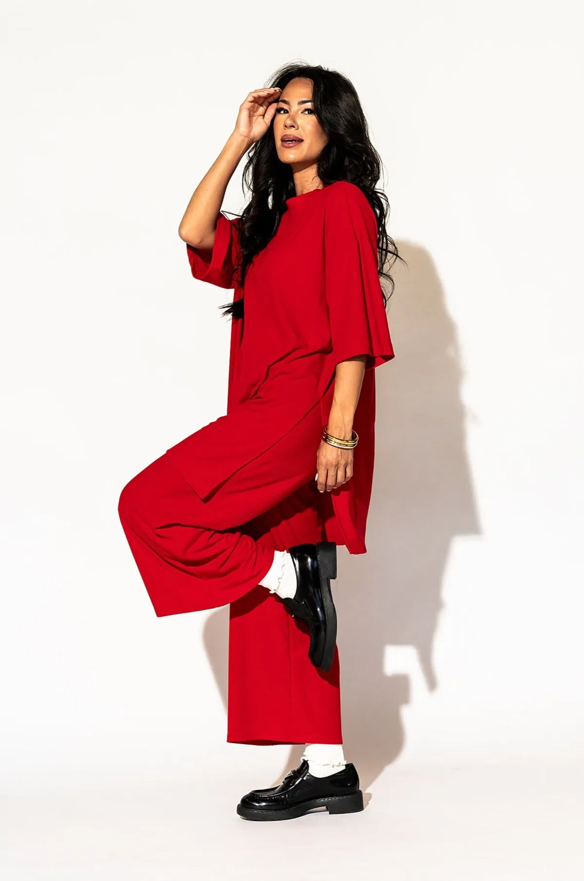Lex Ribbed Playsuit in Cherry Red