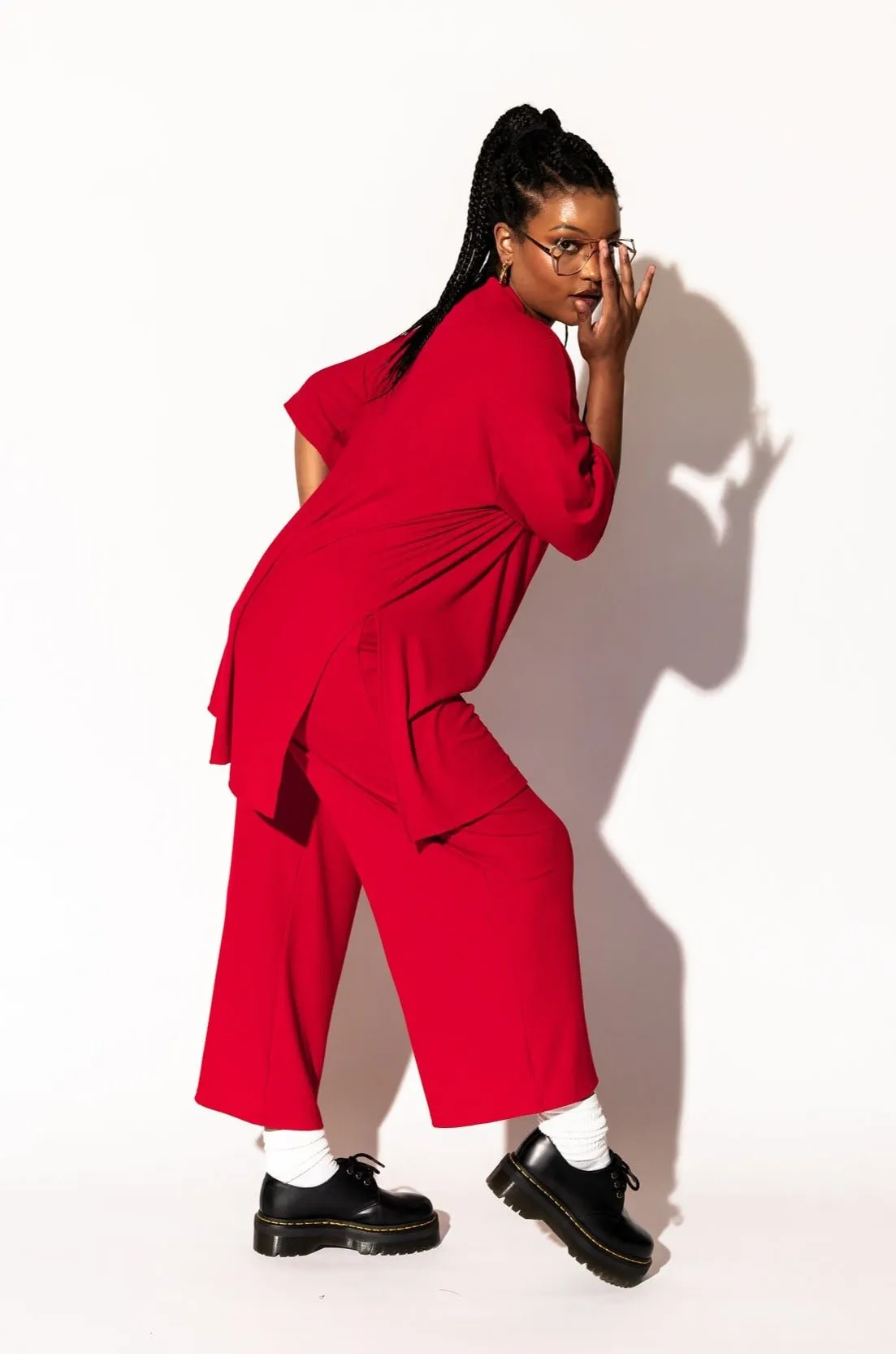 Lex Ribbed Playsuit in Cherry Red