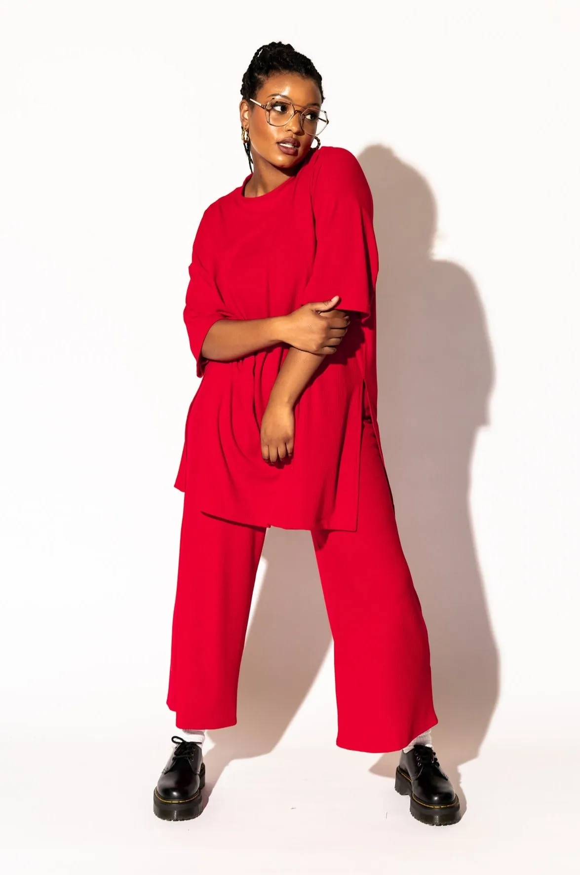 Lex Ribbed Playsuit in Cherry Red