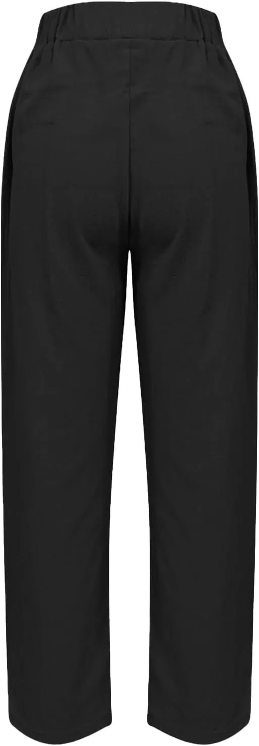 Linen Pants for Women 2025 Summer Casual Drawstring Elastic Trouser Striped Lounge Cropped Soft Pants with Pockets