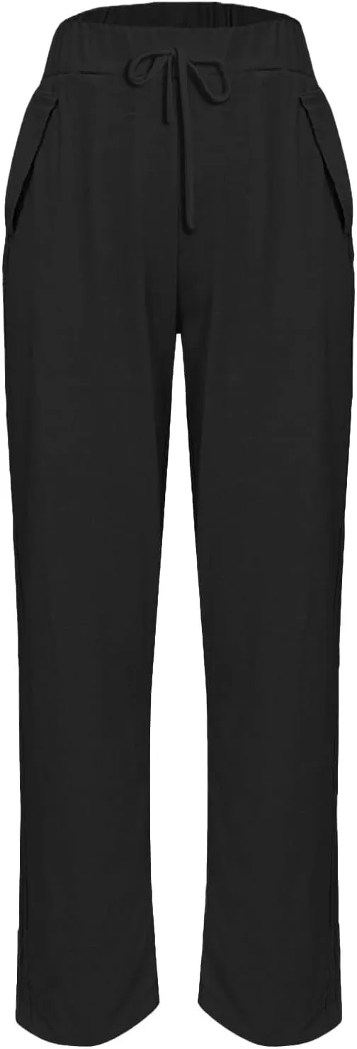 Linen Pants for Women 2025 Summer Casual Drawstring Elastic Trouser Striped Lounge Cropped Soft Pants with Pockets
