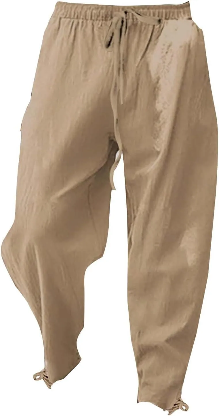 Linen Pants Men Lounge Straight-Leg Lightweight 2025 Vacation Work Pant Soft with Pocket Fashion Breathable Outfits