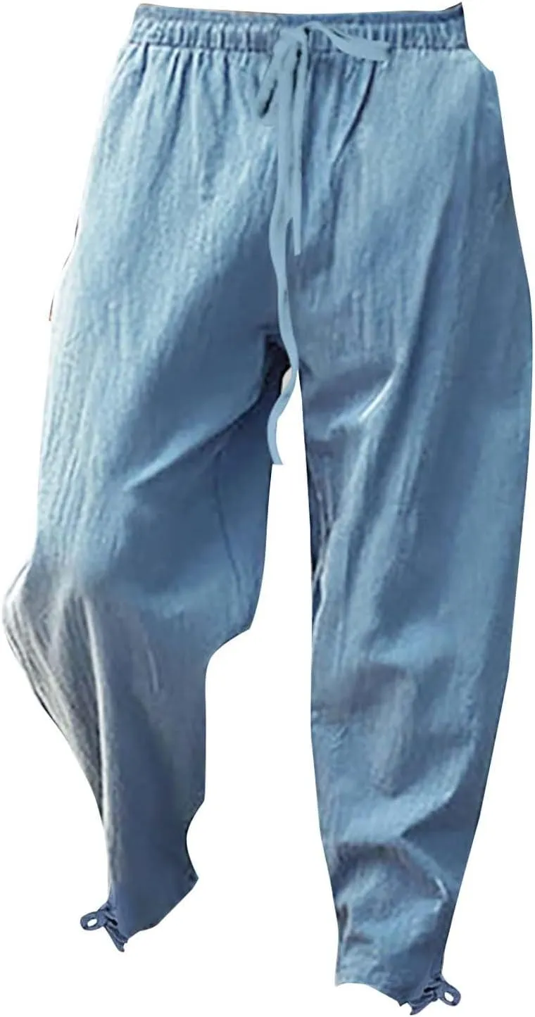 Linen Pants Men Lounge Straight-Leg Lightweight 2025 Vacation Work Pant Soft with Pocket Fashion Breathable Outfits