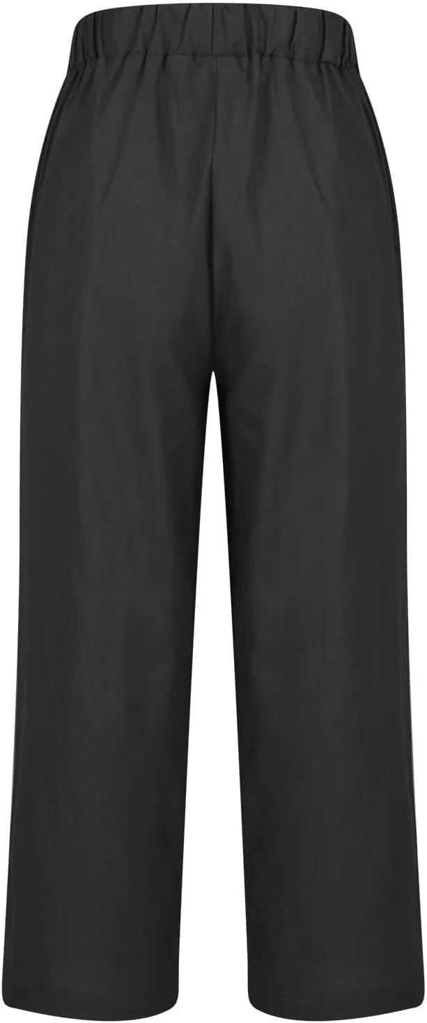 Linen Pants Women Comfy Elastic Waist Lightweight Boho Trousers with Pockets Soft Cotton Summer Hawaiian Beach Pants