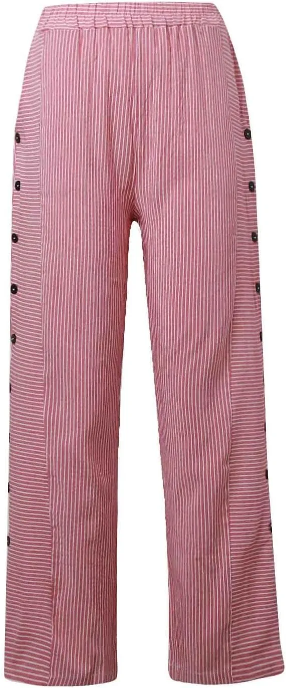 Loose Linen Pants For Women Petite Striped Print Cropped Trouser Drawstring Summer Soft Capri Sweatpant With Pocket