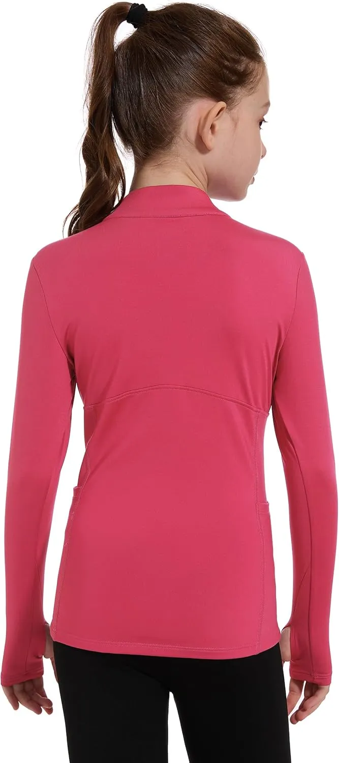 M MOTEEPI Fleece Girls Long Sleeve Shirts Quarter Zip Pullover Equestrian Girls Fall Winter Jackets