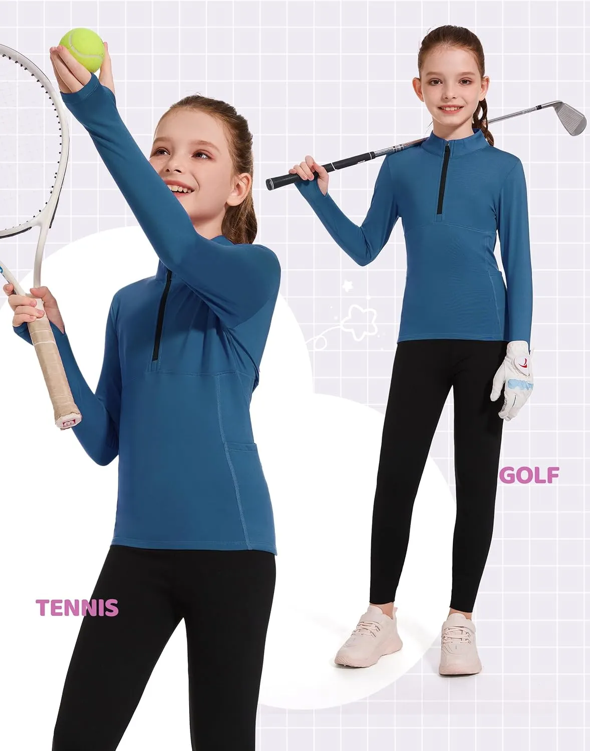 M MOTEEPI Fleece Girls Long Sleeve Shirts Quarter Zip Pullover Equestrian Girls Fall Winter Jackets