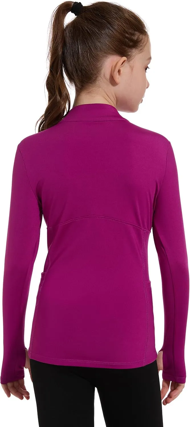 M MOTEEPI Fleece Girls Long Sleeve Shirts Quarter Zip Pullover Equestrian Girls Fall Winter Jackets