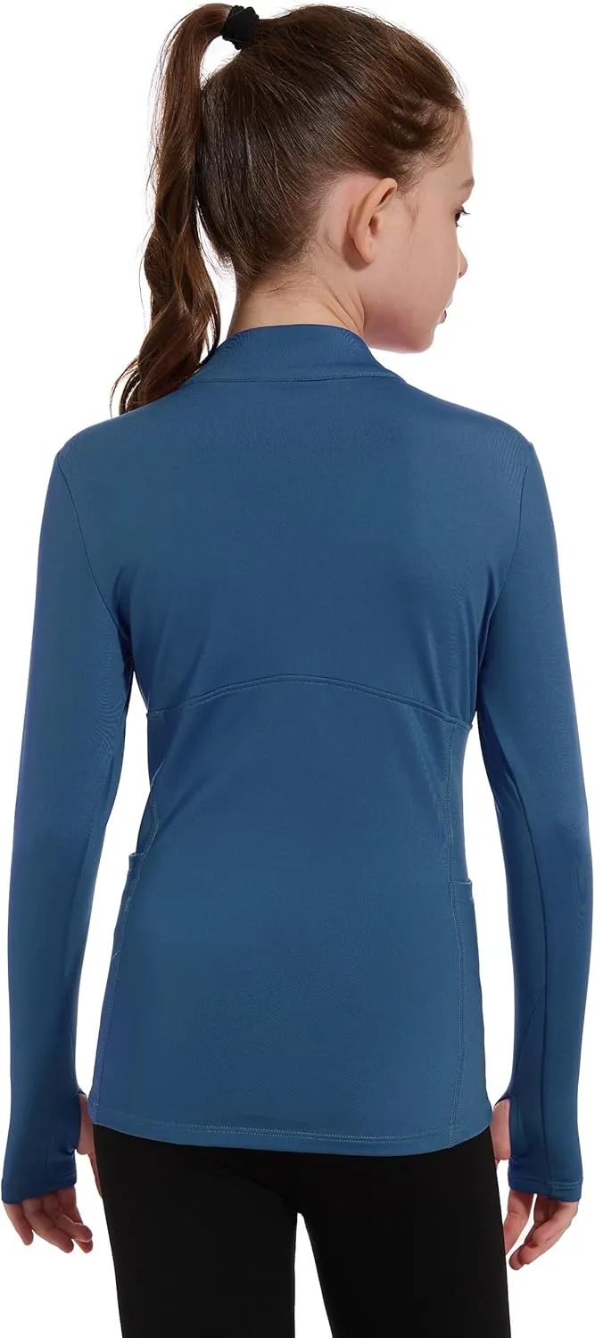 M MOTEEPI Fleece Girls Long Sleeve Shirts Quarter Zip Pullover Equestrian Girls Fall Winter Jackets