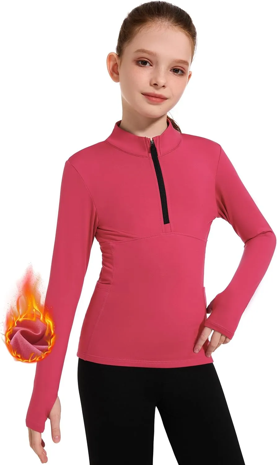 M MOTEEPI Fleece Girls Long Sleeve Shirts Quarter Zip Pullover Equestrian Girls Fall Winter Jackets