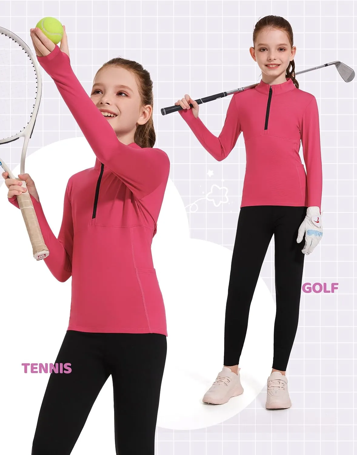 M MOTEEPI Fleece Girls Long Sleeve Shirts Quarter Zip Pullover Equestrian Girls Fall Winter Jackets
