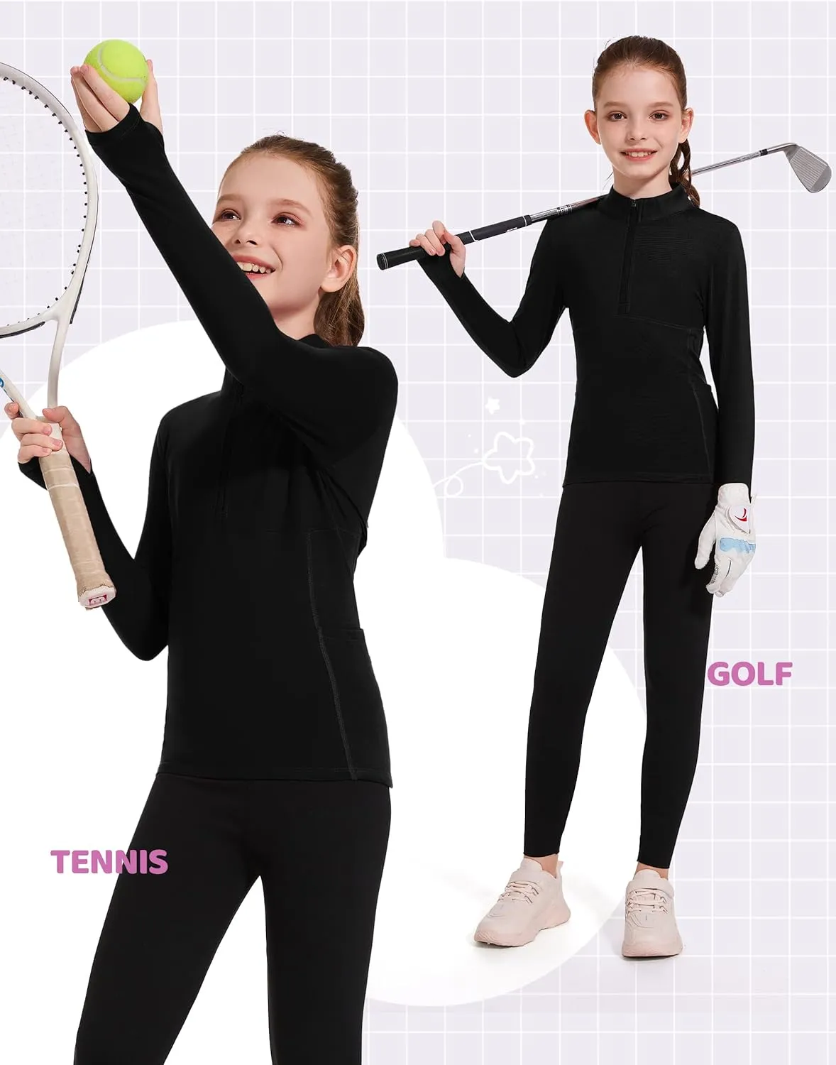 M MOTEEPI Fleece Girls Long Sleeve Shirts Quarter Zip Pullover Equestrian Girls Fall Winter Jackets