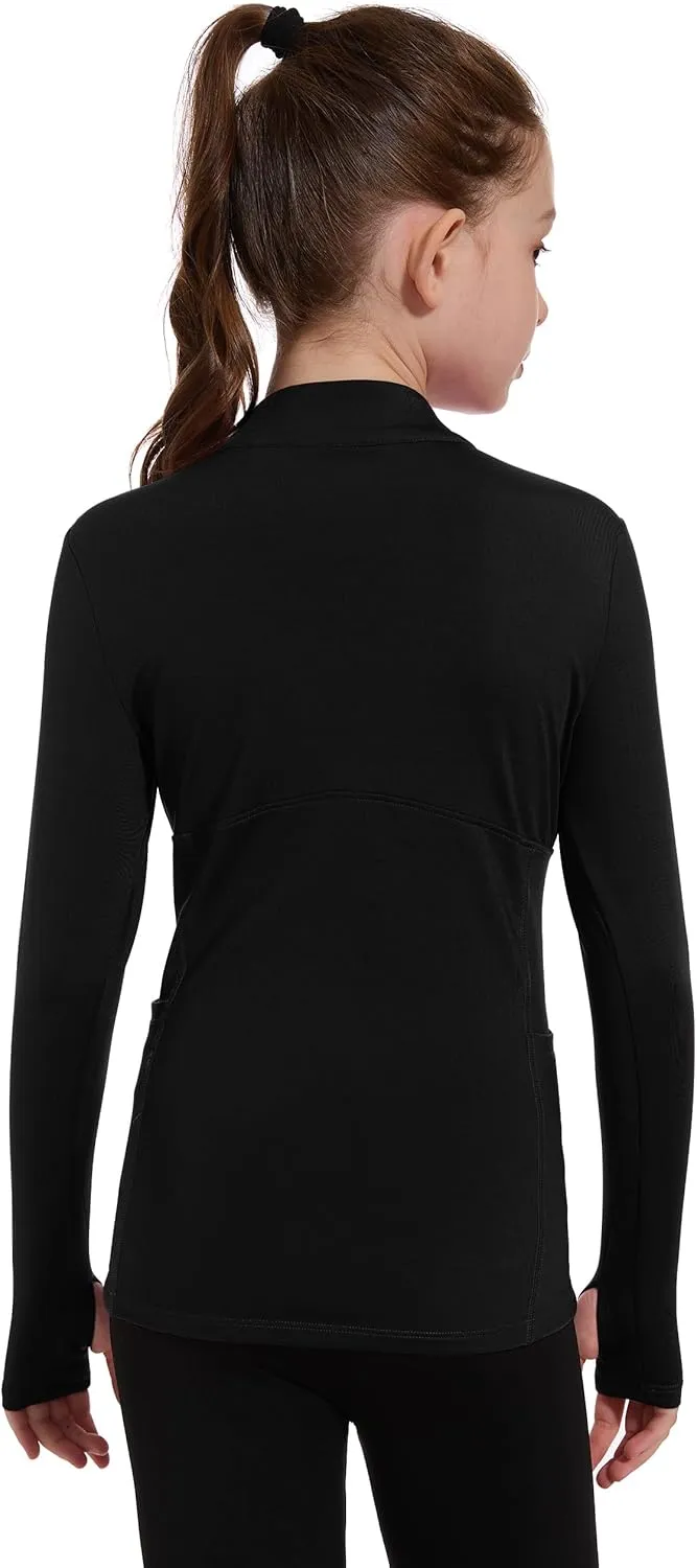 M MOTEEPI Fleece Girls Long Sleeve Shirts Quarter Zip Pullover Equestrian Girls Fall Winter Jackets