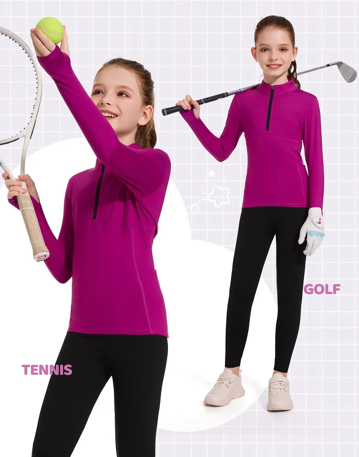 M MOTEEPI Fleece Girls Long Sleeve Shirts Quarter Zip Pullover Equestrian Girls Fall Winter Jackets