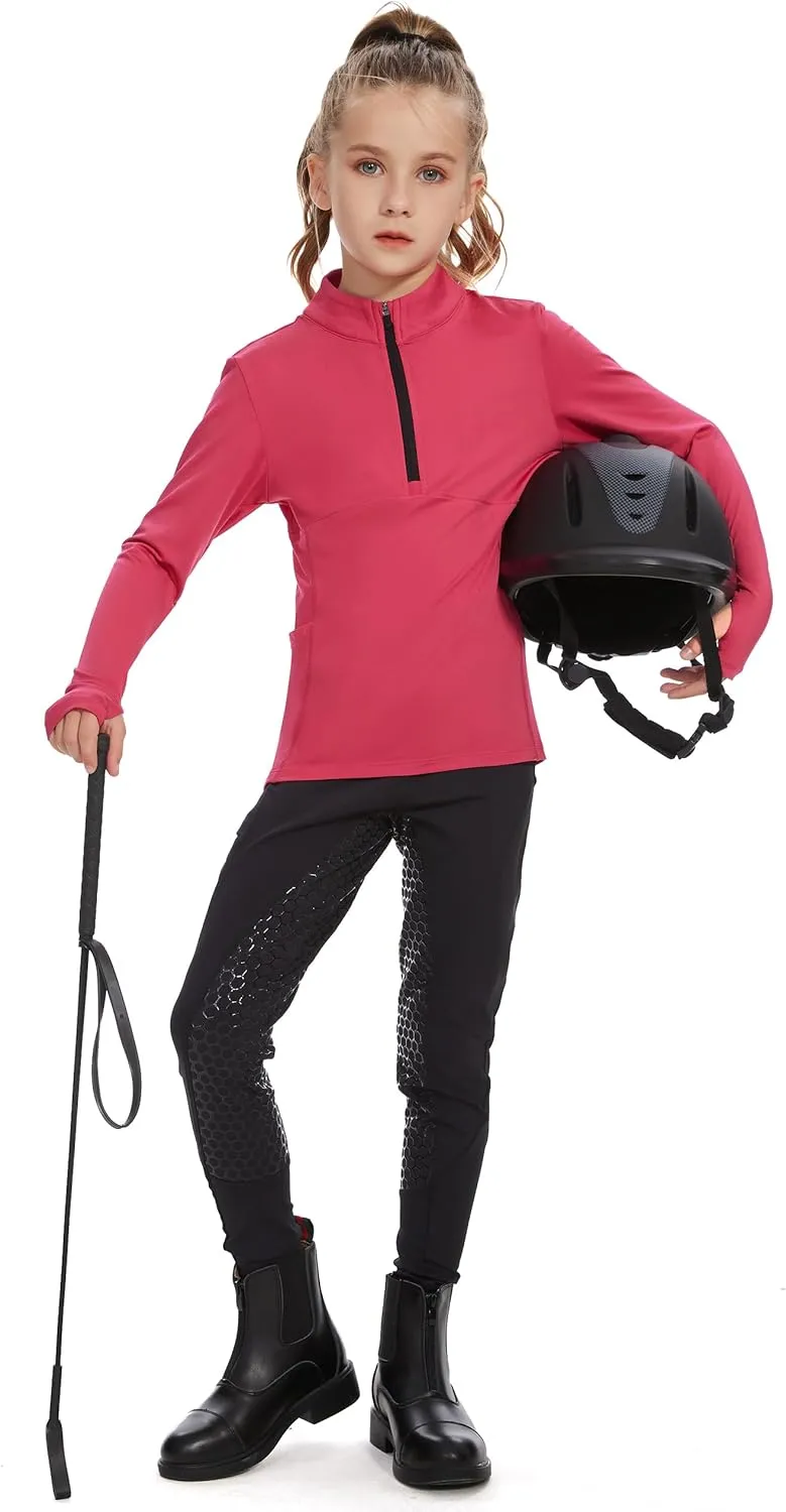 M MOTEEPI Fleece Girls Long Sleeve Shirts Quarter Zip Pullover Equestrian Girls Fall Winter Jackets
