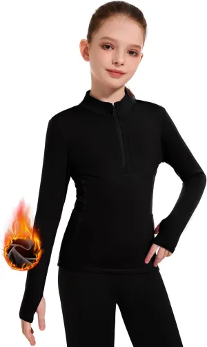 M MOTEEPI Fleece Girls Long Sleeve Shirts Quarter Zip Pullover Equestrian Girls Fall Winter Jackets