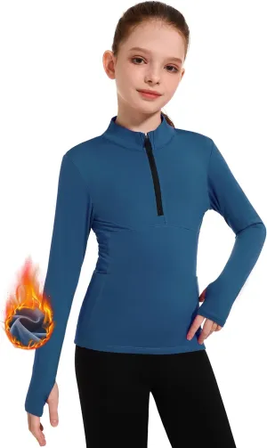 M MOTEEPI Fleece Girls Long Sleeve Shirts Quarter Zip Pullover Equestrian Girls Fall Winter Jackets