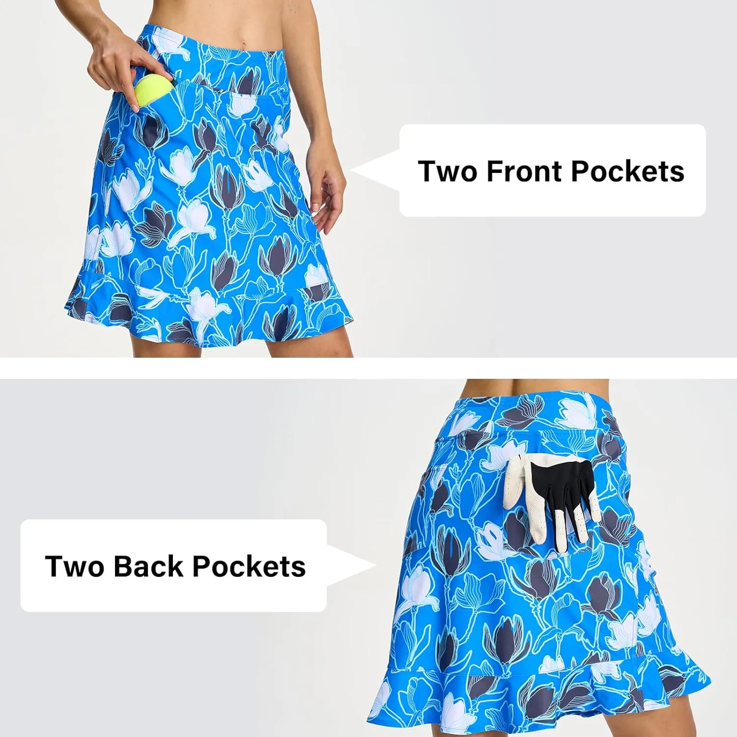 M MOTEEPI Womens 20" Skort Knee Length Ruffle Golf Skirts for Women with Pockets Shorts Dressy Casual Summer
