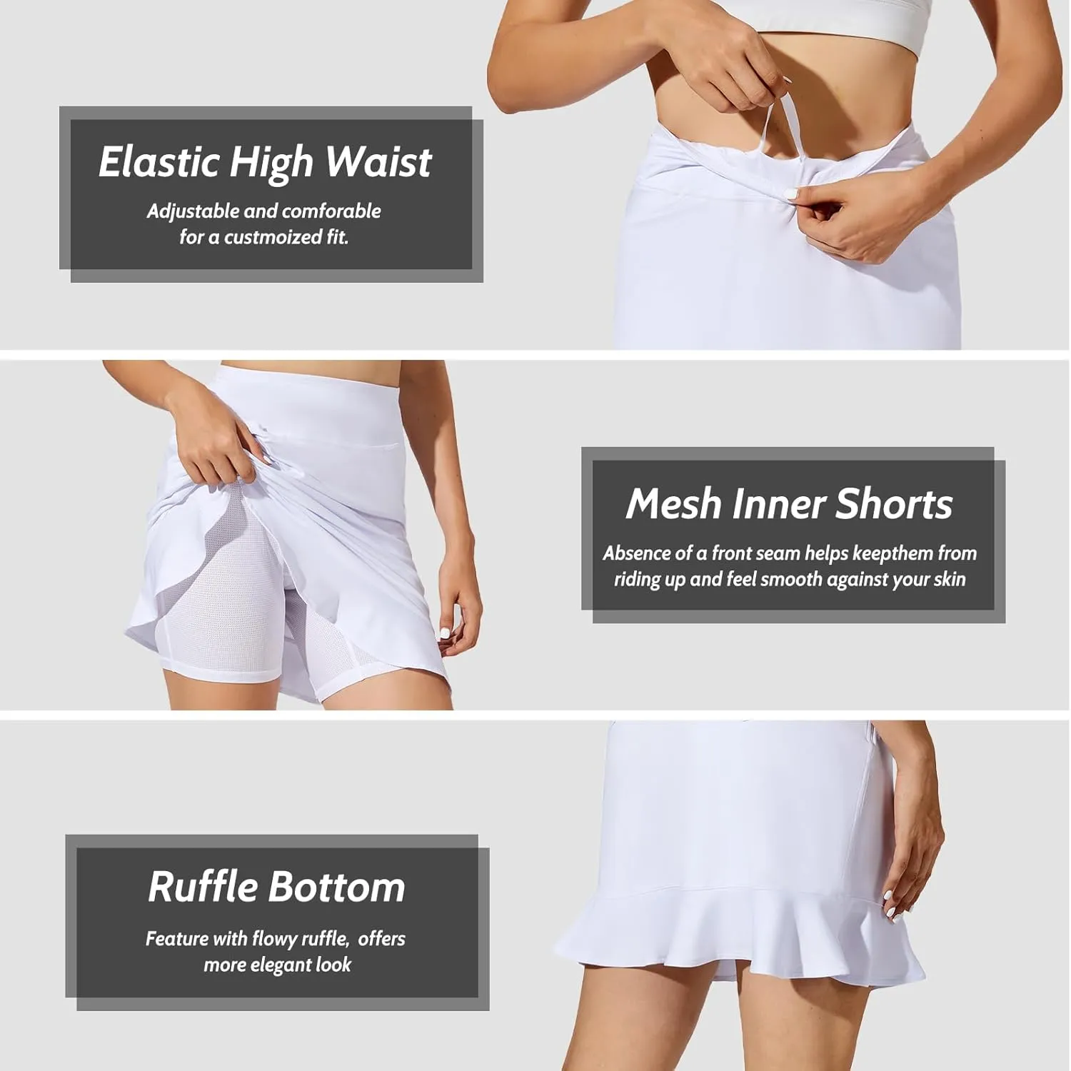 M MOTEEPI Womens 20" Skort Knee Length Ruffle Golf Skirts for Women with Pockets Shorts Dressy Casual Summer