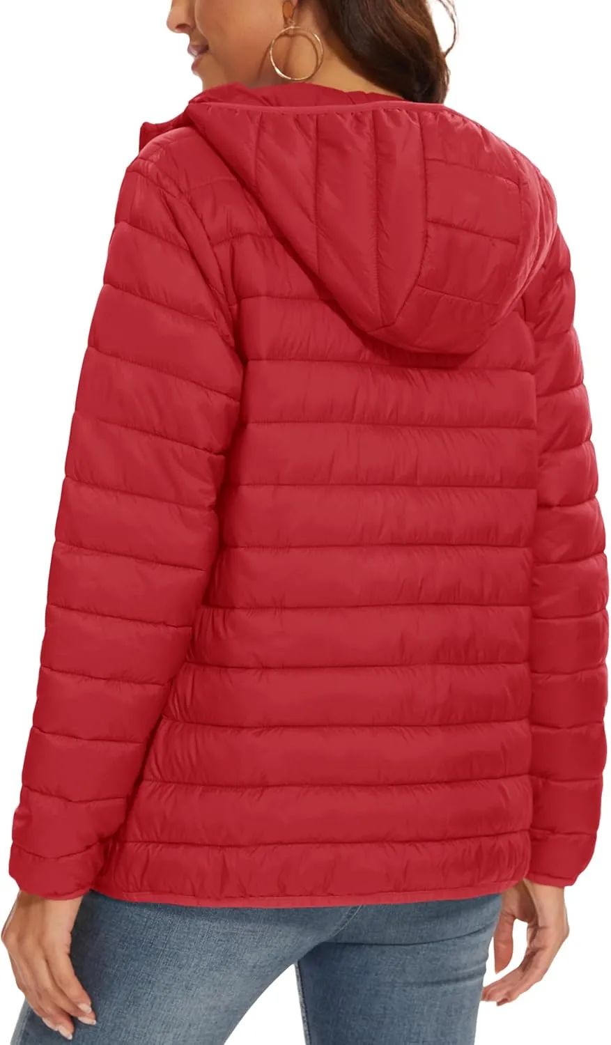 MAGCOMSEN Women's Hooded Puffer Jacket Lightweight Quilted Padded Coat 4 Pockets Zip-up Winter Warm Outerwear