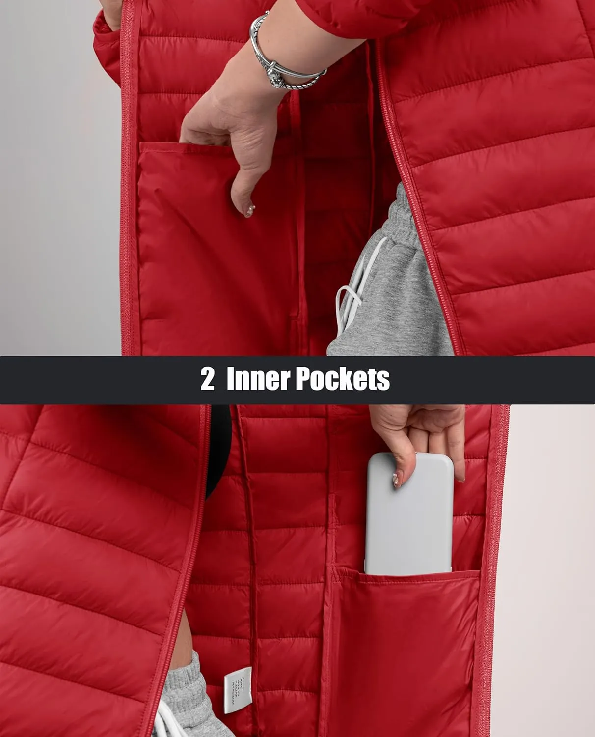 MAGCOMSEN Women's Hooded Puffer Jacket Lightweight Quilted Padded Coat 4 Pockets Zip-up Winter Warm Outerwear