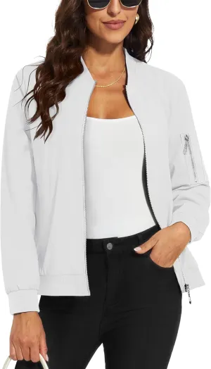 MAGCOMSEN Women's Jacket Lightweight Bomber Jackets 5 Pockets Windbreaker Zip-up Casual Moto Outwear