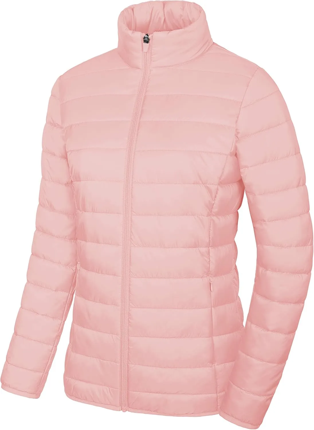 MAGCOMSEN Women's Puffer Jacket Lightweight Quilted Padded 4 Pockets Zip-up Stand-collar Winter Fleece Coat