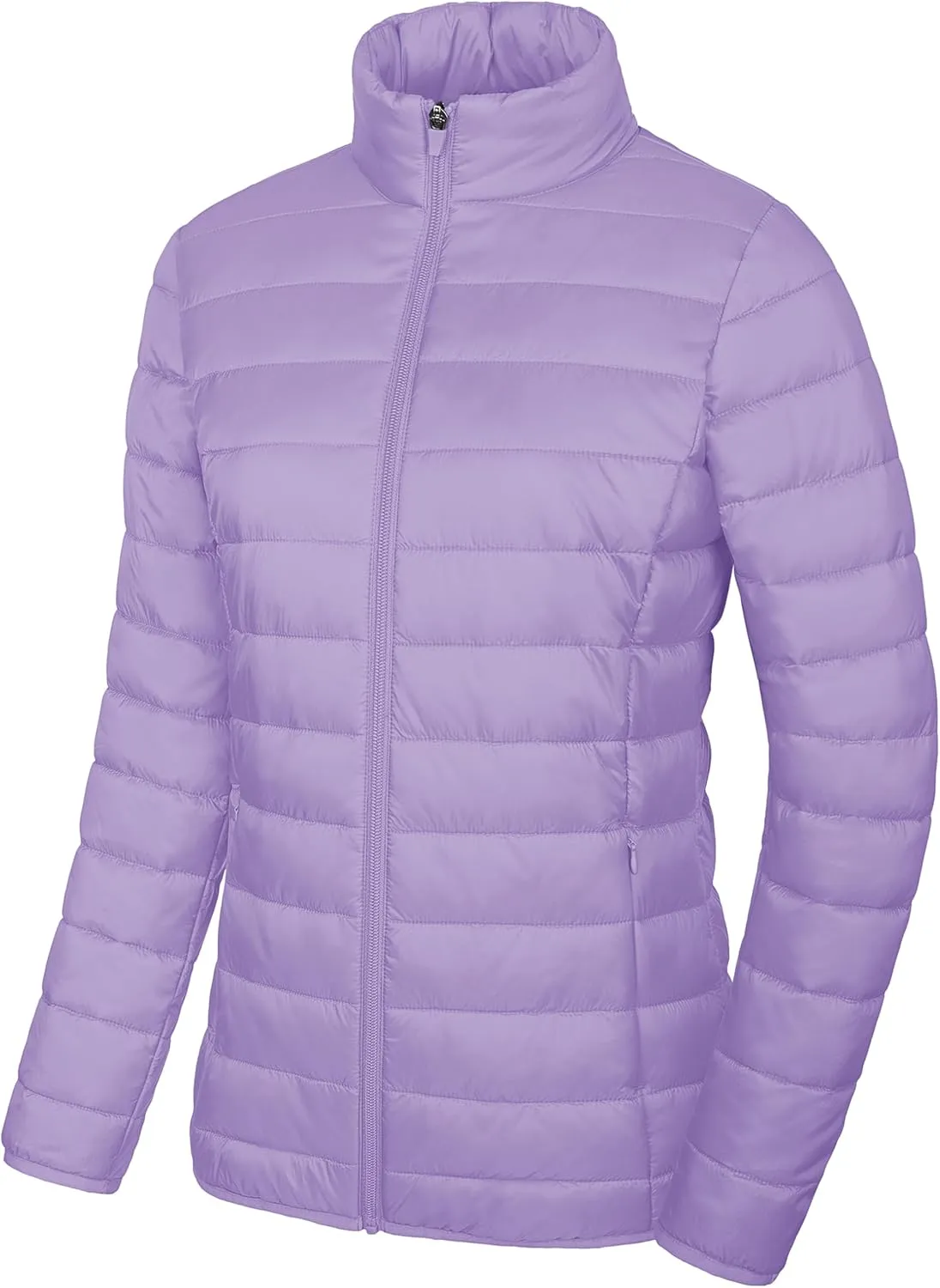 MAGCOMSEN Women's Puffer Jacket Lightweight Quilted Padded 4 Pockets Zip-up Stand-collar Winter Fleece Coat