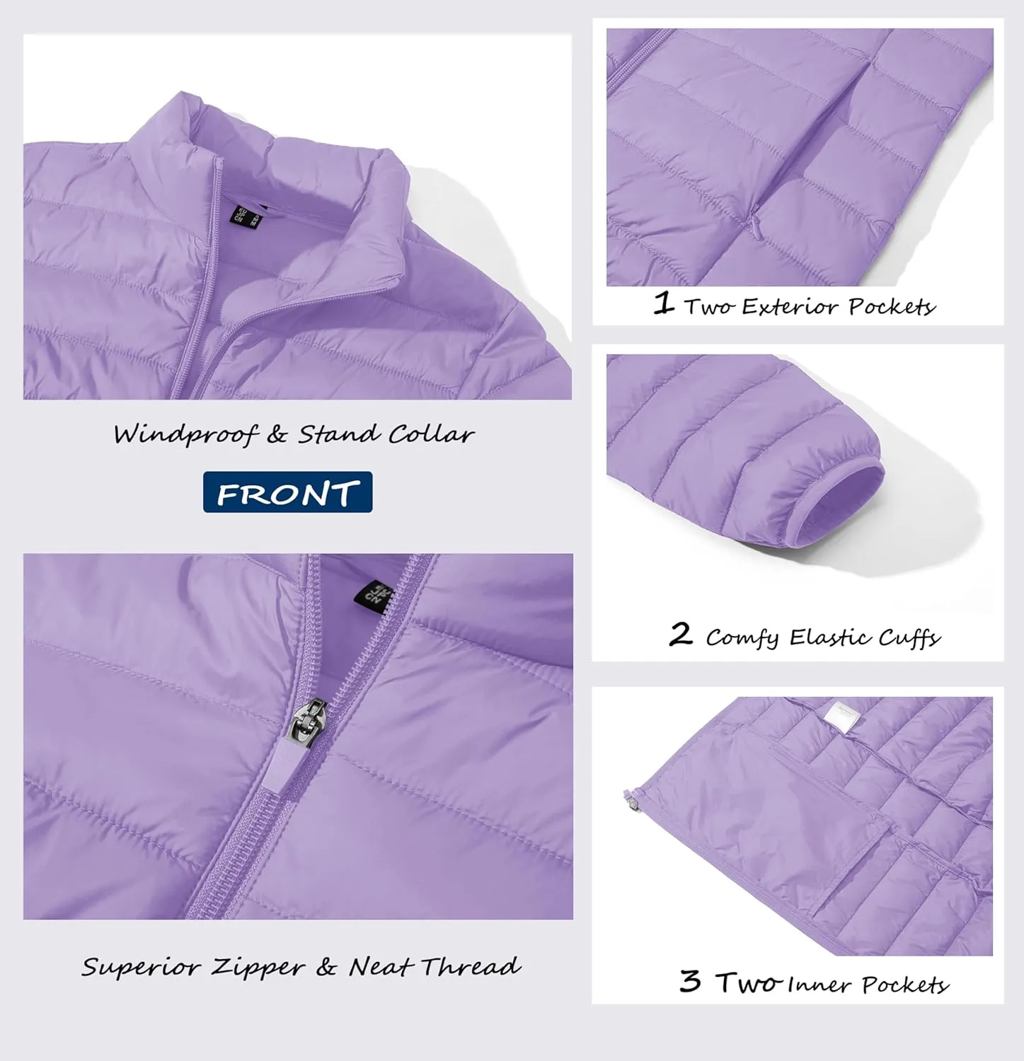 MAGCOMSEN Women's Puffer Jacket Lightweight Quilted Padded 4 Pockets Zip-up Stand-collar Winter Fleece Coat