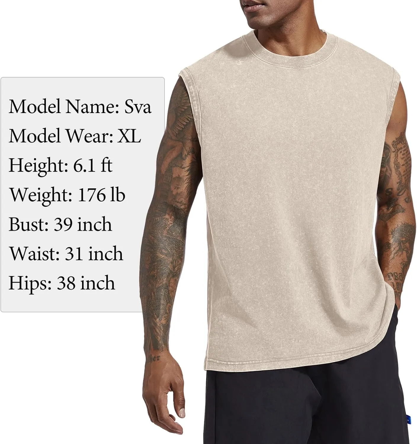 Mens Cotton Workout Gym Tank Top Sleeveless Cut Off Muscle Shirts Acid Wash Tshirts Running Beach Loose Fit Tees