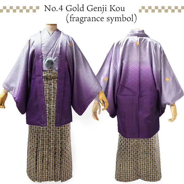 Men's Formal Kimono, Haori, and Hakama 12-Piece FULL Set ＜Purple blur＞