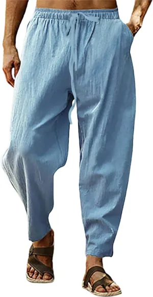 Men's Pants Elastic-Waisted Work Casual Drawstring Trendy Vacation Pants Comfort Outdoor Pull On Soft Outfits