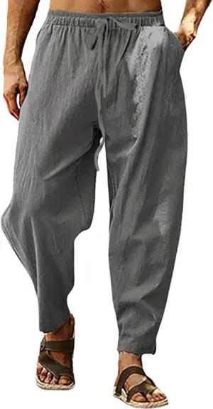 Men's Pants Elastic-Waisted Work Casual Drawstring Trendy Vacation Pants Comfort Outdoor Pull On Soft Outfits